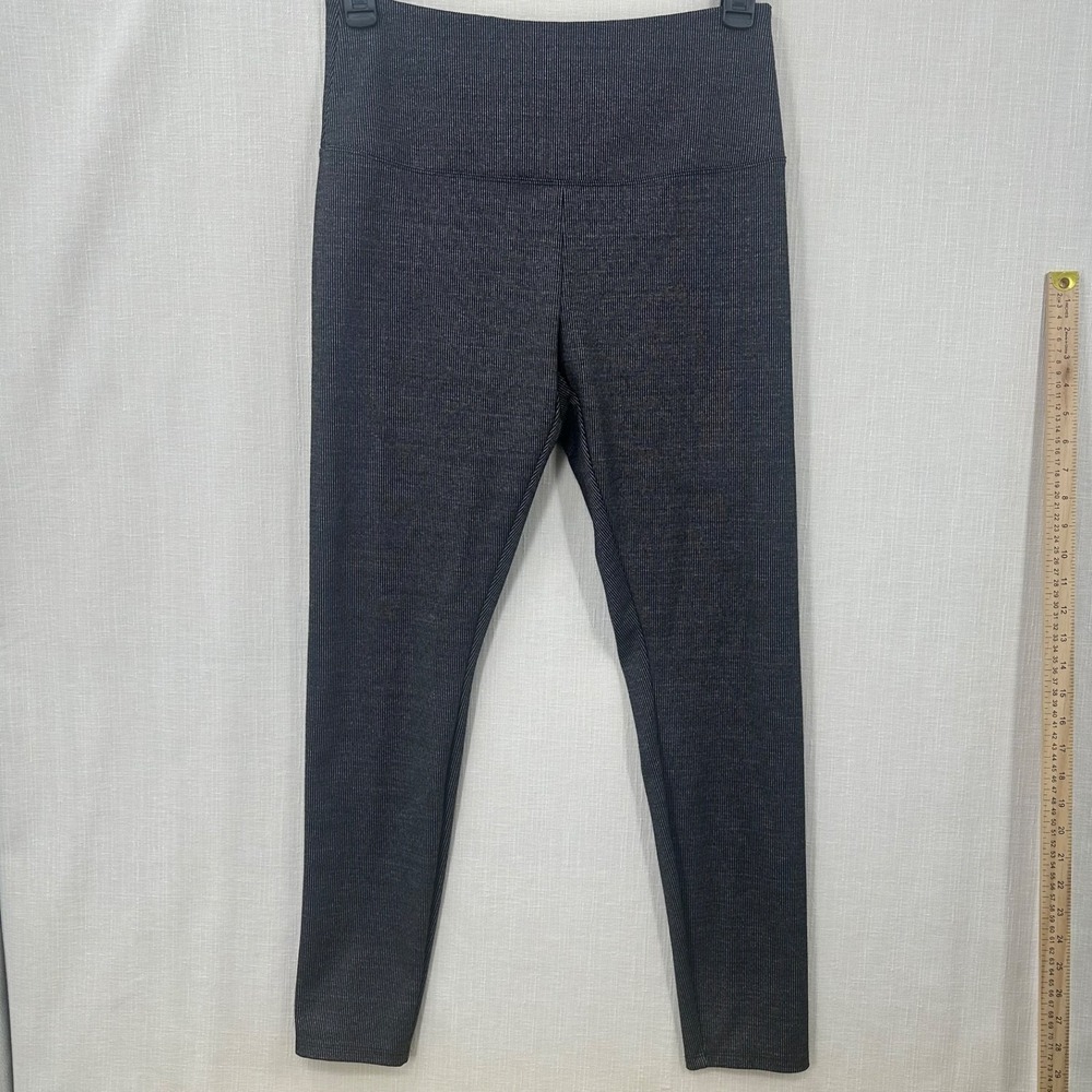 Lysse New York Womens High Waist Pinstripe Leggings Black Gray Stretch Size Larg